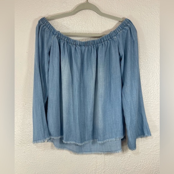 Cloth & Stone Anthropologie Light Blue Chambray Off The Shoulder Top Women’s Sm - Picture 13 of 13